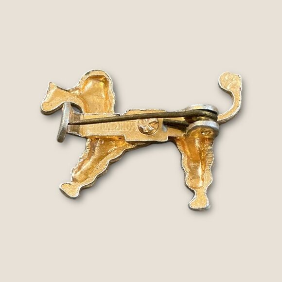 Vintage Gold-Tone Poodle Scatter Pin Brooch With Green Enamel Accents 1" X 0.5" - Picture 3 of 4